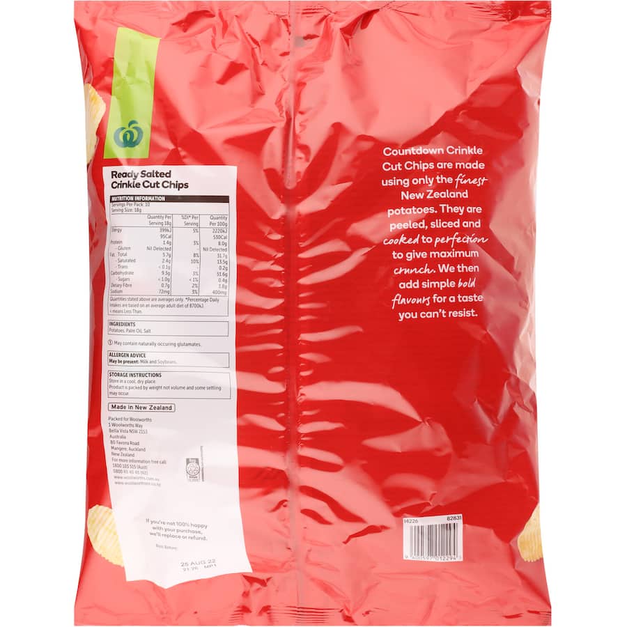 Woolworths Chips Ready Salted Crinkle Cut 180g Multipack 10pack