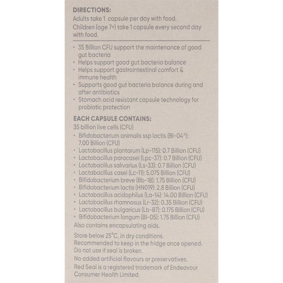 Red Seal Probiotic 35 Billion: A daily dose of 35 billion live probiotic cells for optimal gut health and digestion support.