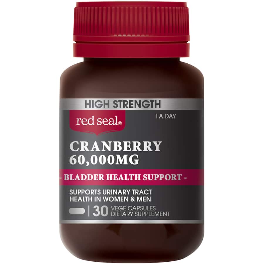 High strength cranberry supplement for optimal urinary tract and bladder health, featuring 60,000mg of natural antioxidants.