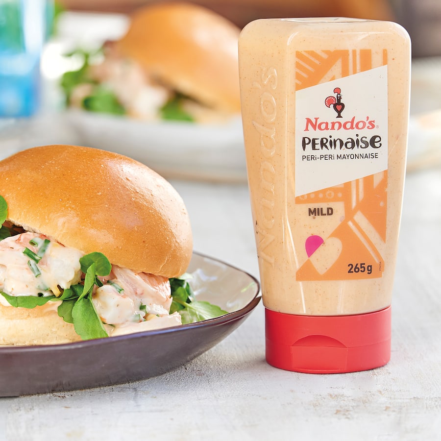 Nando's Perinaise Mild mayo, blending creamy and zesty flavors, perfect for dips, dressings, vegan-friendly, and egg-free.