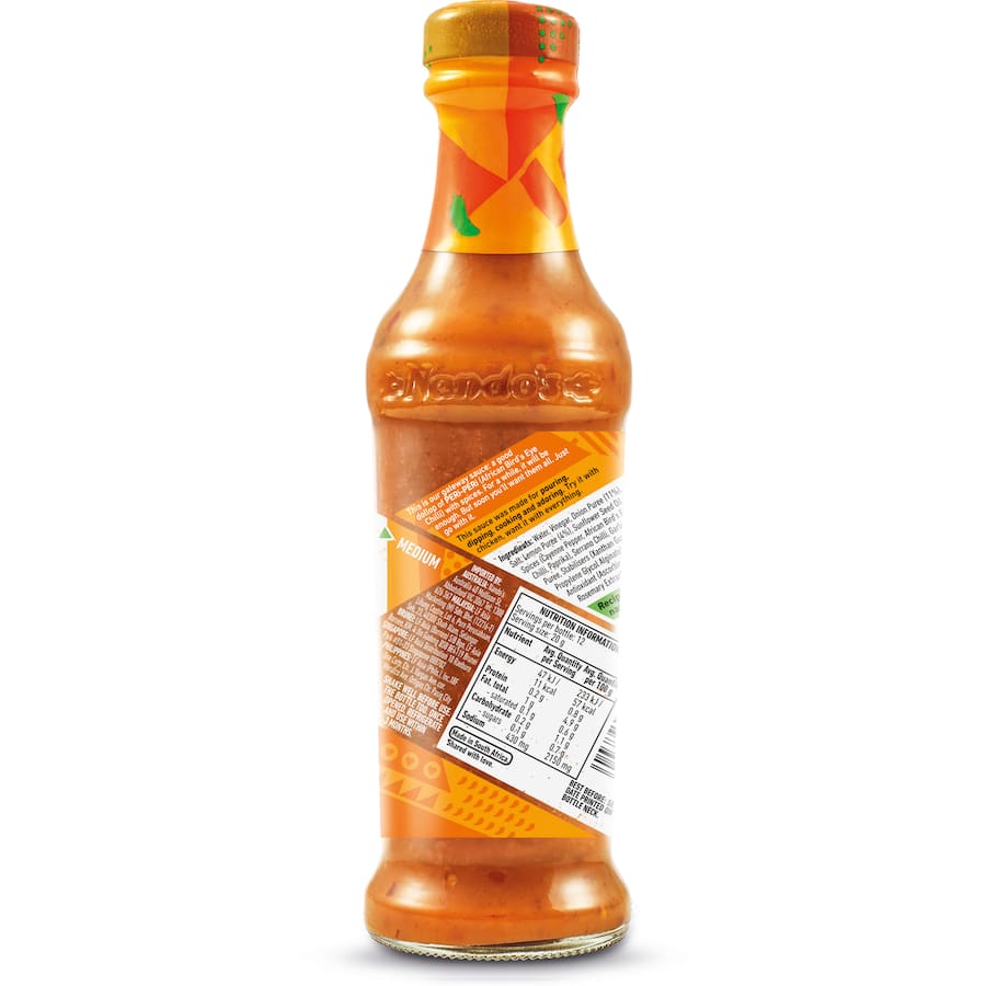 Nando's Peri Peri Sauce Medium, a vibrant sauce for marinating, dipping, and cooking with a balanced medium heat and natural ingredients.
