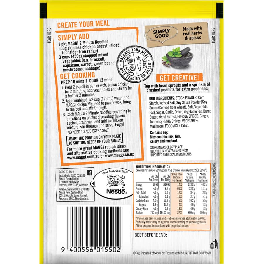 Maggi Recipe Base Chicken Chow Mein packet featuring spicy flavors for a quick, delicious family meal.