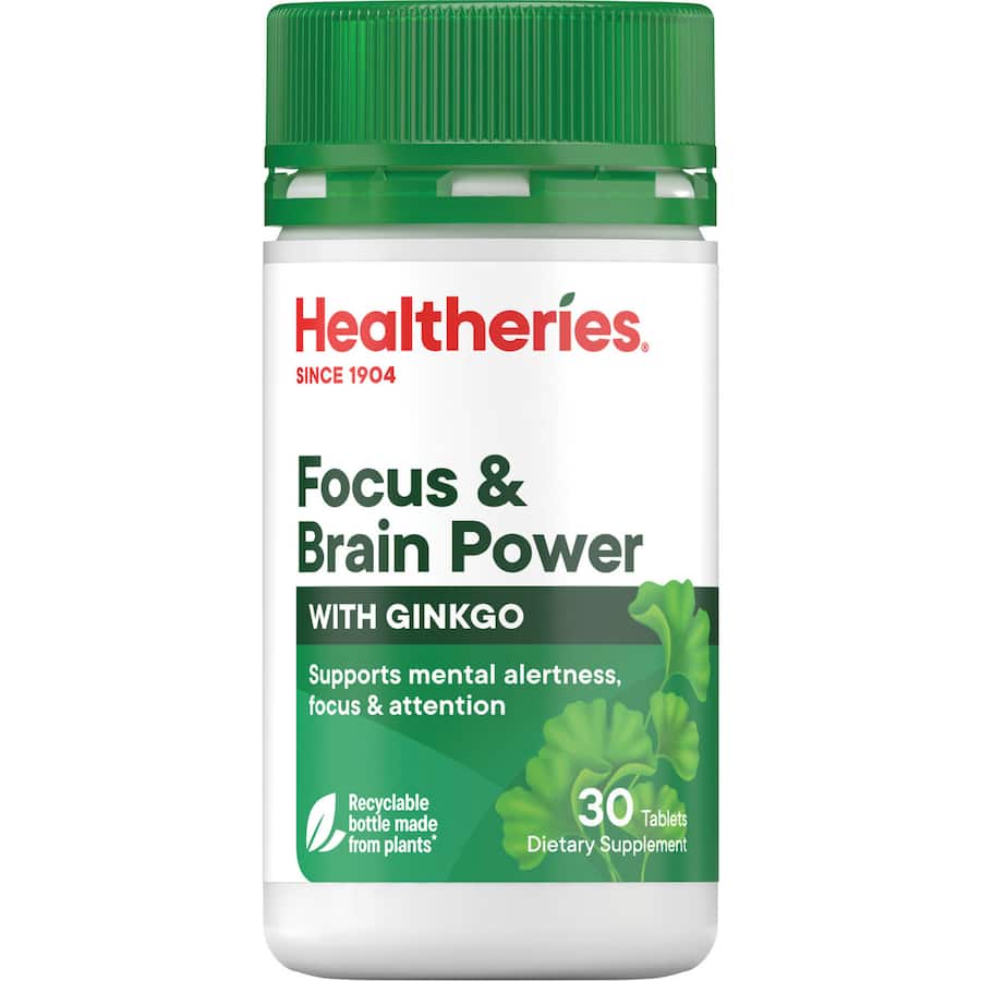 Capsules of Healtheries Memory & Brain Power 4000mg with Ginkgo, designed to enhance cognitive function and memory.
