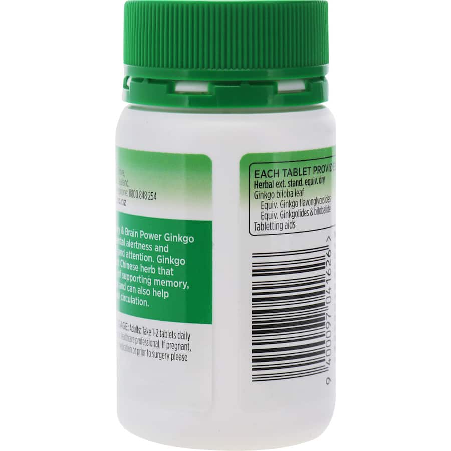 Capsules of Healtheries Memory & Brain Power with 4000mg Ginkgo Biloba, designed to enhance memory, focus, and mental clarity.