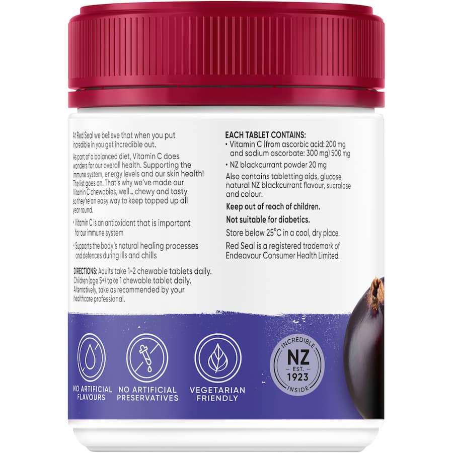 Red Seal Vitamin C 500mg Blackcurrant Chewable Tablets 200pack
