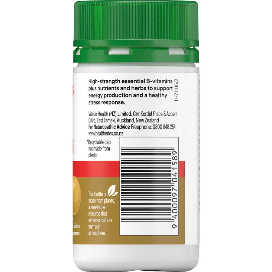 Healtheries Executive Vitamin B Stress Control bottle, featuring essential B vitamins and herbal extracts for stress relief and energy boost.