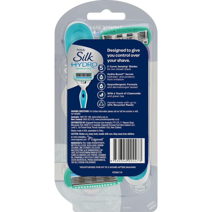Schick Hydro Silk Disposable Razor with 5 blades and hydrating gel for a smooth, close shave ideal for sensitive skin.