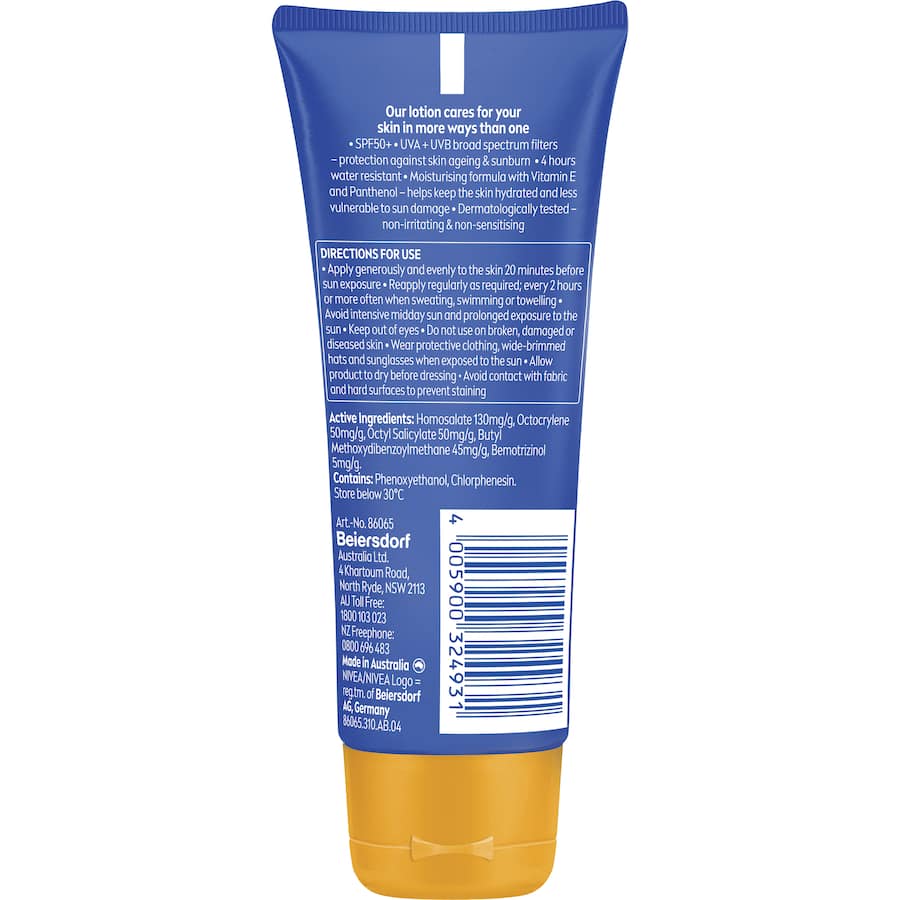 Nivea Sunscreen Protect & Moisture SPF 50 provides high UV protection, hydration, and 4-hour water resistance for glowing skin.