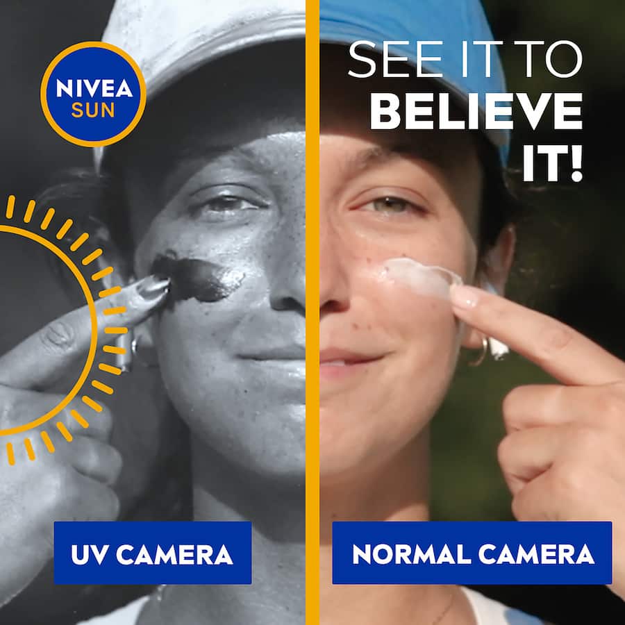 Nivea Sunscreen Protect & Moisture SPF 50, offering high UV protection and hydration with a 5-in-1 formula for all skin types.