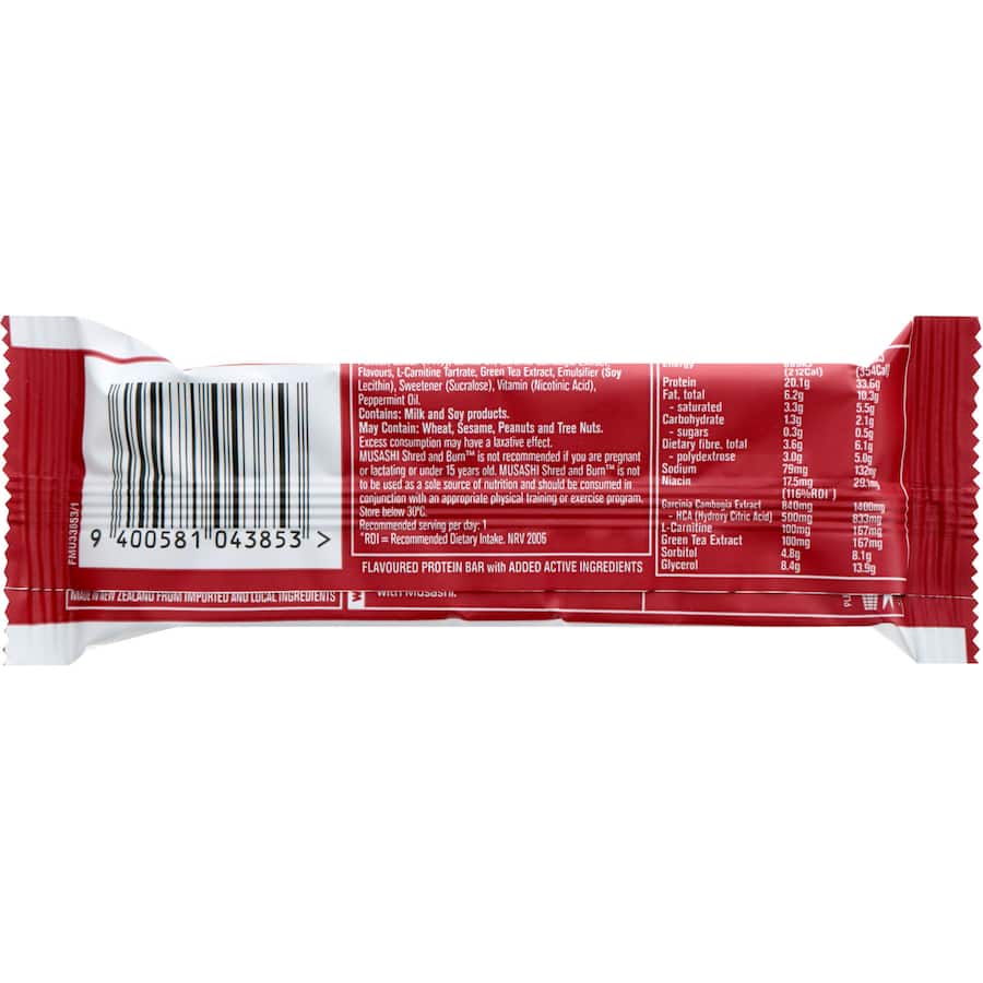 Musashi Protein Bar Chocolate Mint: a nutritious snack with 20g protein, minty chocolate flavor, perfect for fitness enthusiasts.
