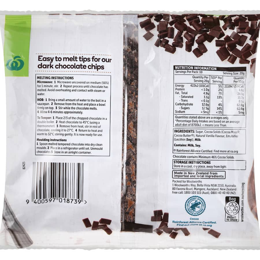 Woolworths Chocolate Chips Dark 200g
