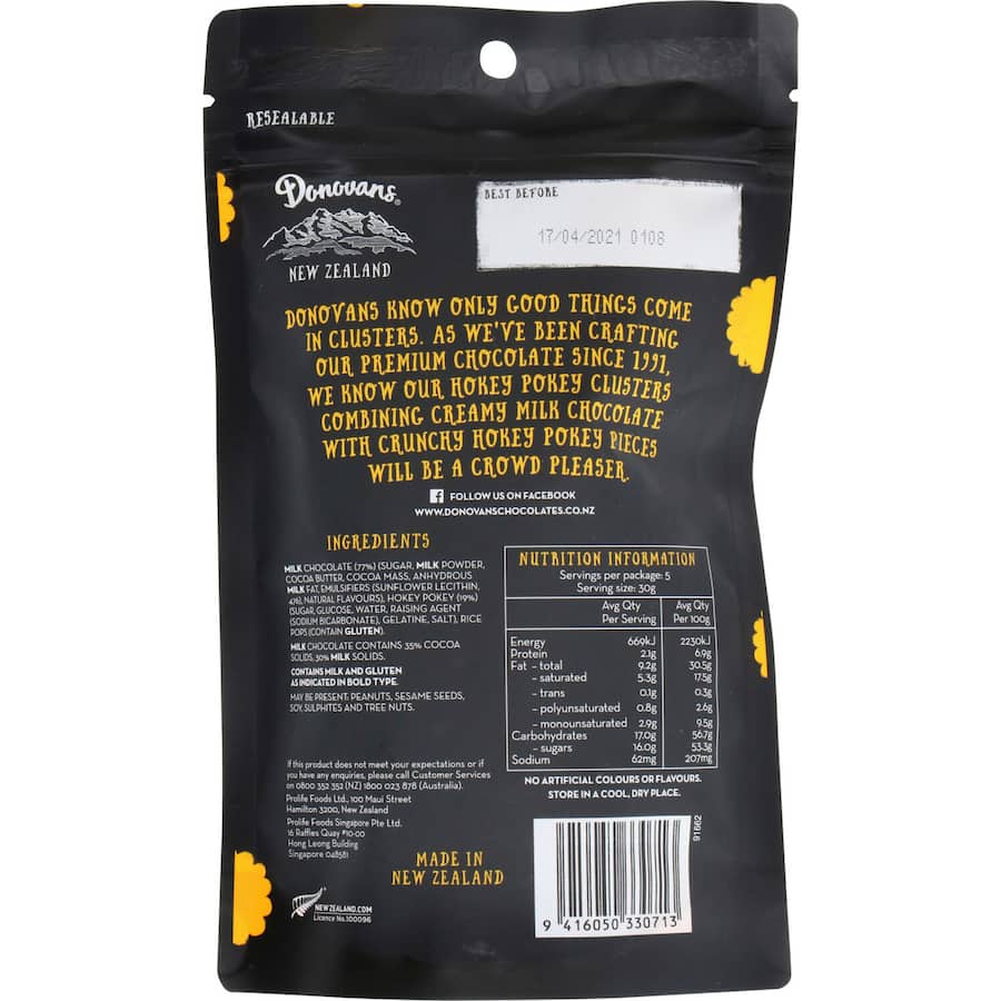 Donovans Chocolate Sharepack Hokey Pokey Clusters Bag 150g