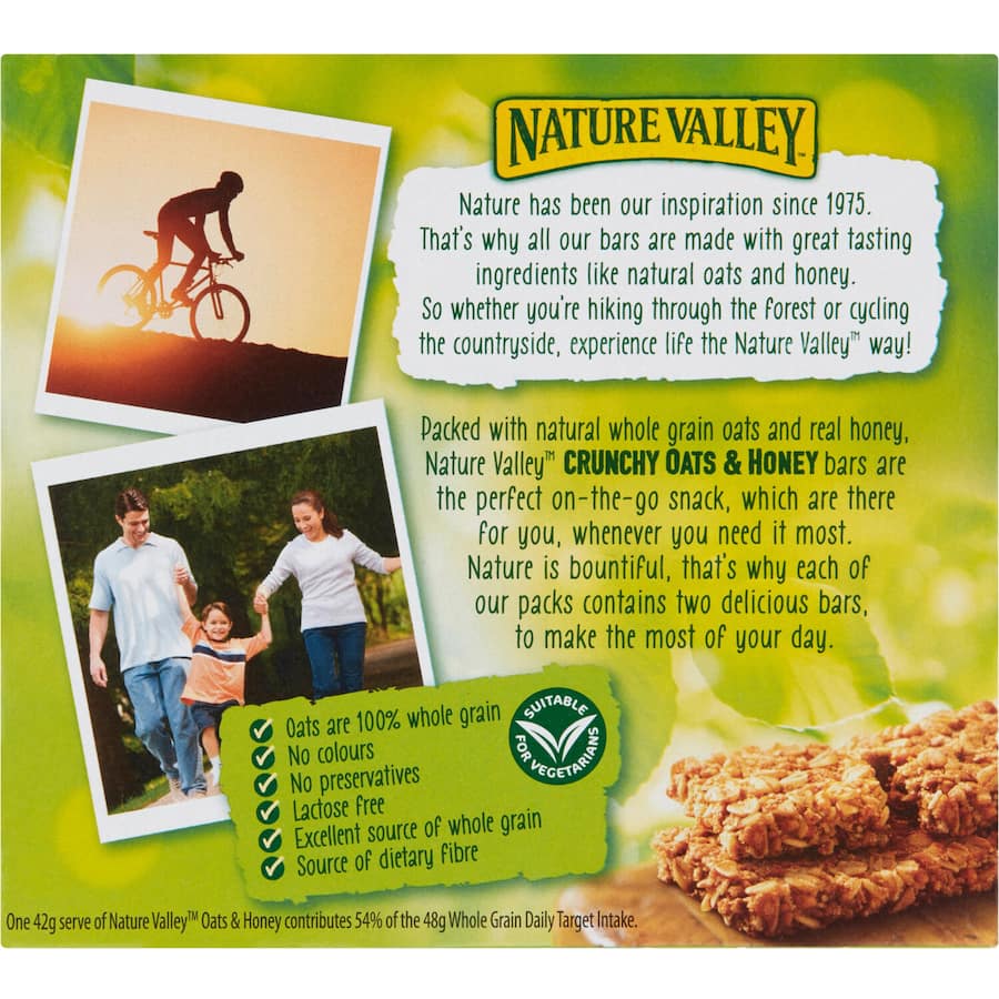 Nature Valley Crunchy Muesli Bars featuring whole grain oats and honey, perfect for a nutritious on-the-go snack.