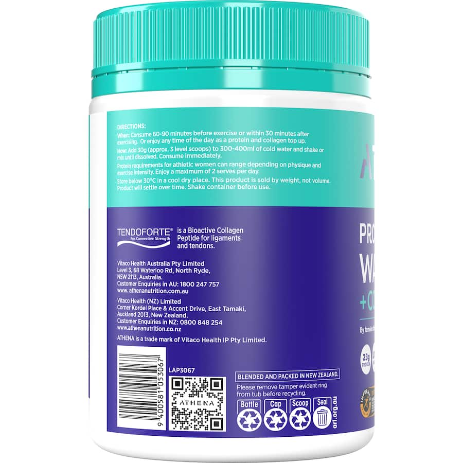 Athena Protein Water with Collagen features a mixed berry flavor for hydration and muscle recovery, ideal for fitness enthusiasts.