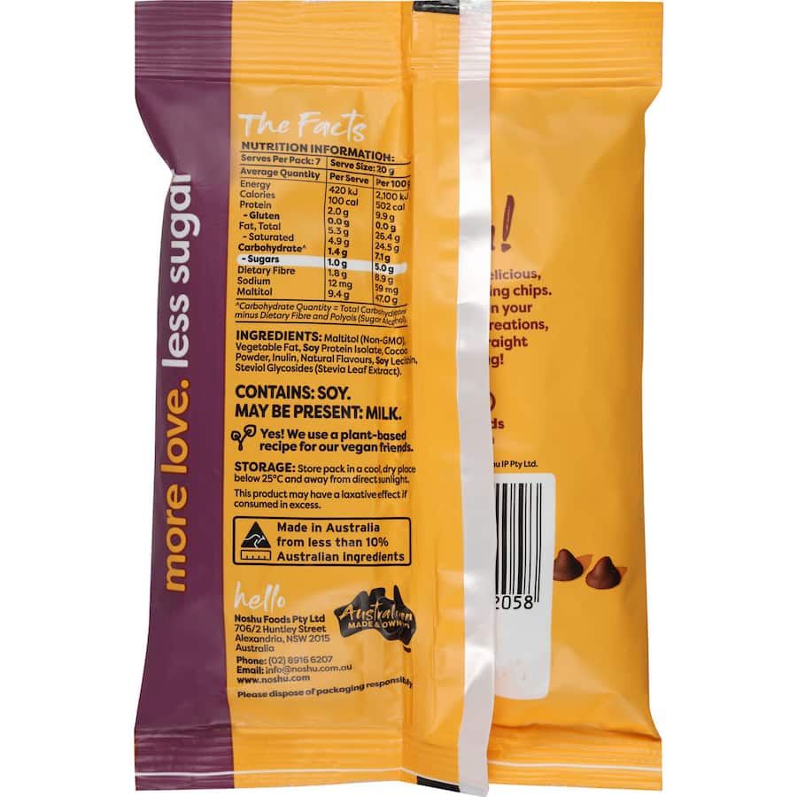 Noshu 95% Sugar Free Chocolate Chips Baking Bag 140g