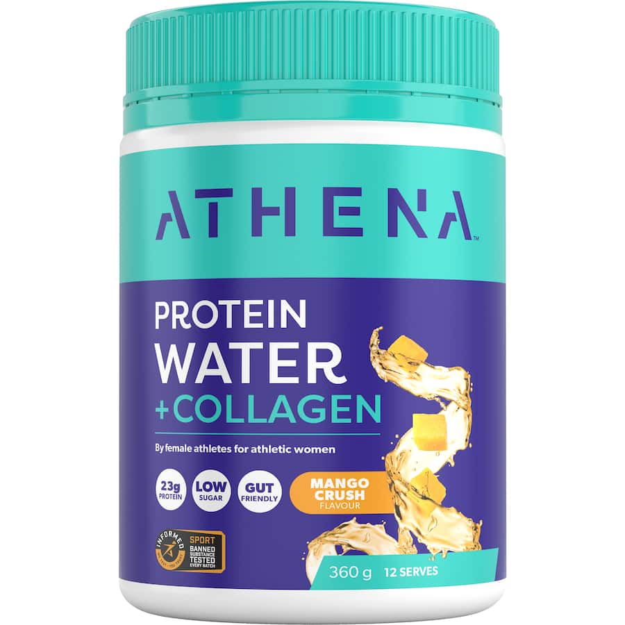 Chilled mango-flavored protein water with collagen for hydration and recovery, ideal for athletes and fitness enthusiasts.