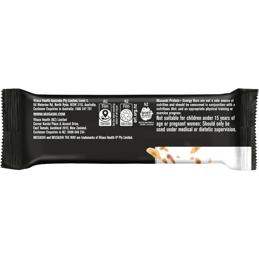 Musashi Protein Bar Banana Bread with oats, 15g carbs, and milk choc drizzle for energy and recovery in a delicious snack.