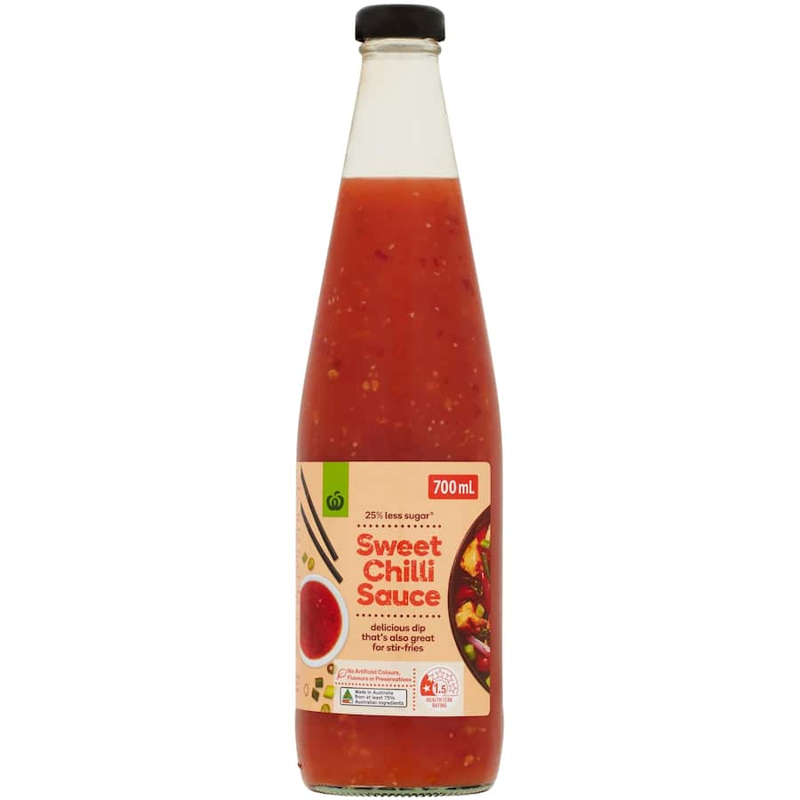 Woolworths Chilli Sauce adds rich, authentic heat to meals with natural ingredients and 25% less sugar and salt.