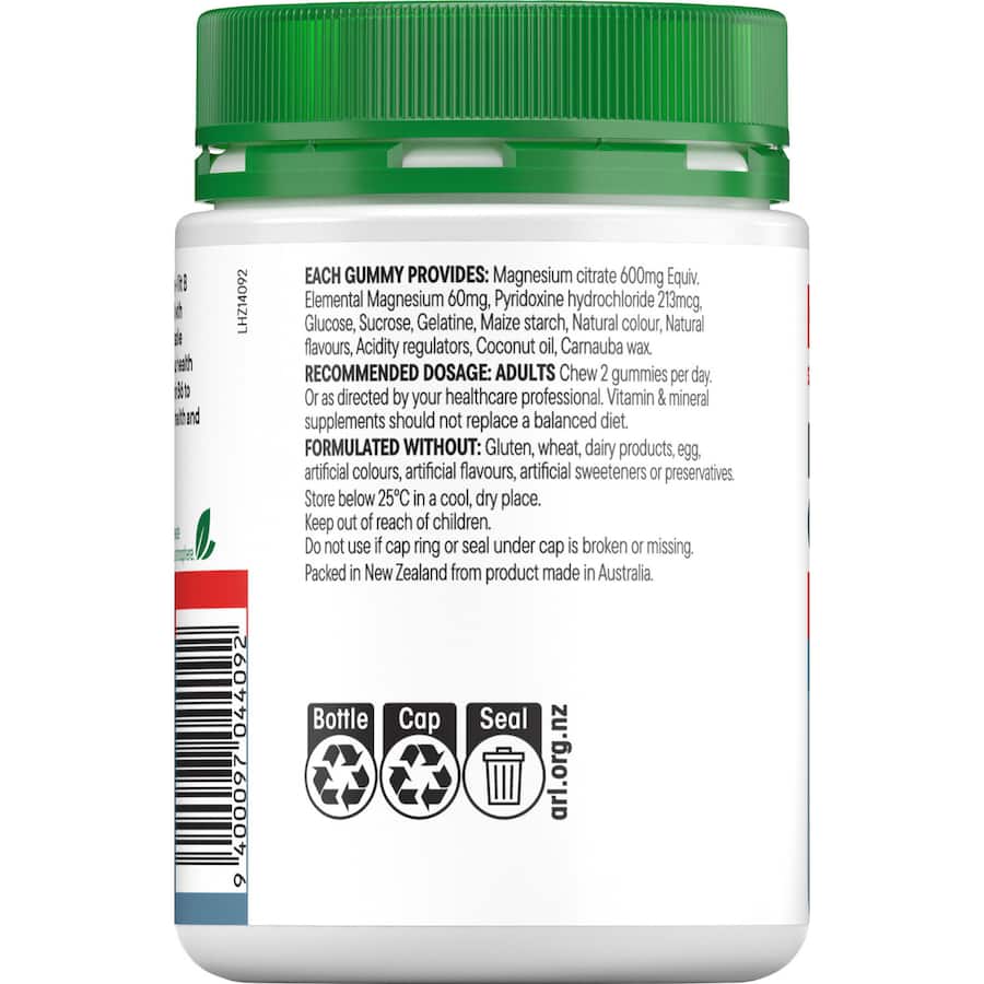 Delicious Healtheries Magnesium + Vitamin B gummies for energy, muscle support, and stress reduction in a convenient form.