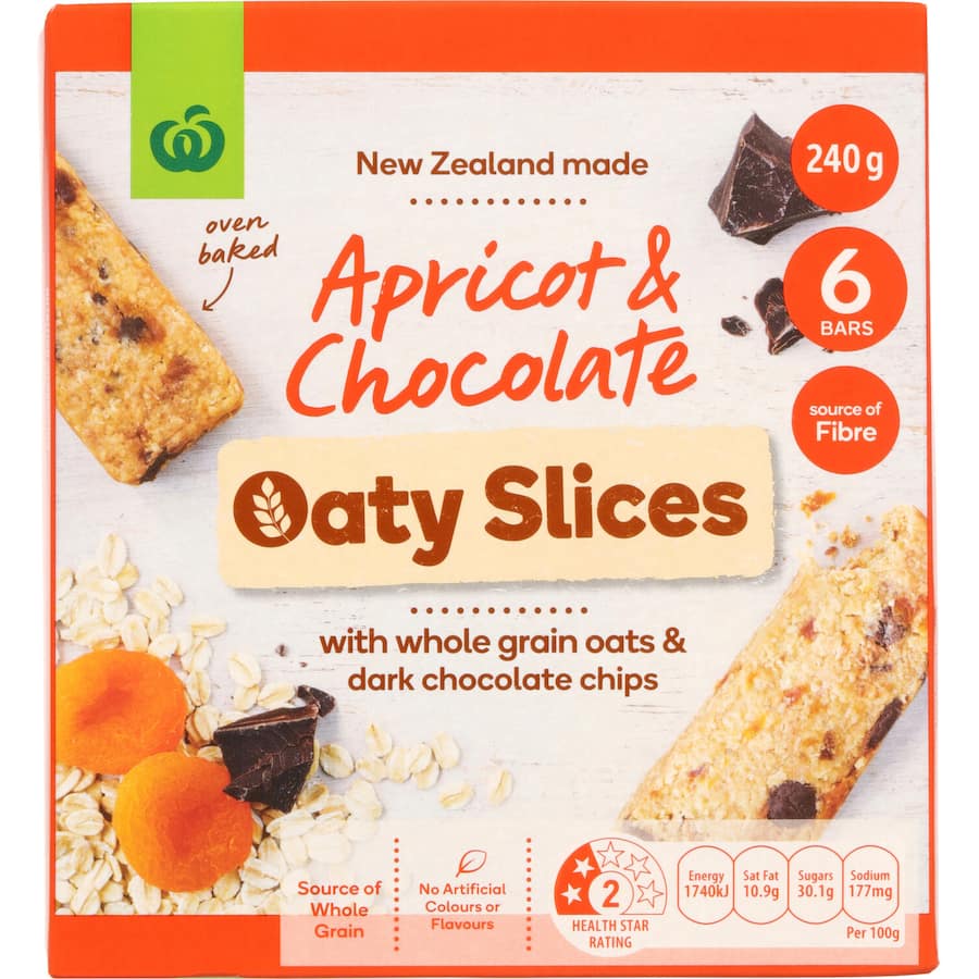 Woolworths Oaty Slices Oat Bars Apricot & Chocolate 6pk 240g