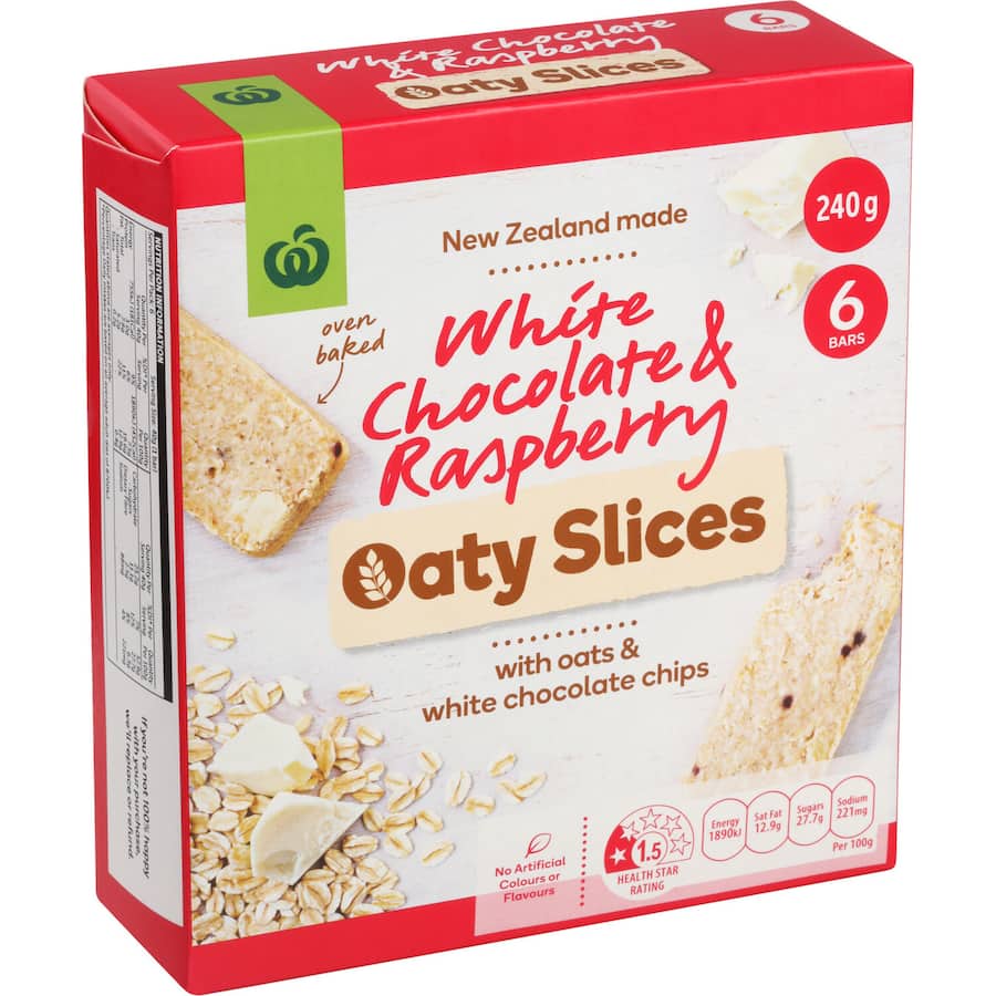 Woolworths Oaty Slices Oat Bars White Choc & Raspberry 6pk 240g
