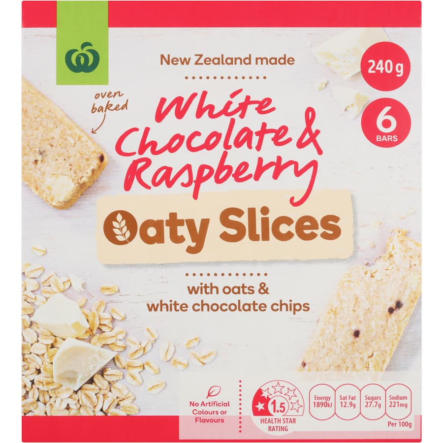 Woolworths Oaty Slices Oat Bars White Choc & Raspberry 6pk 240g