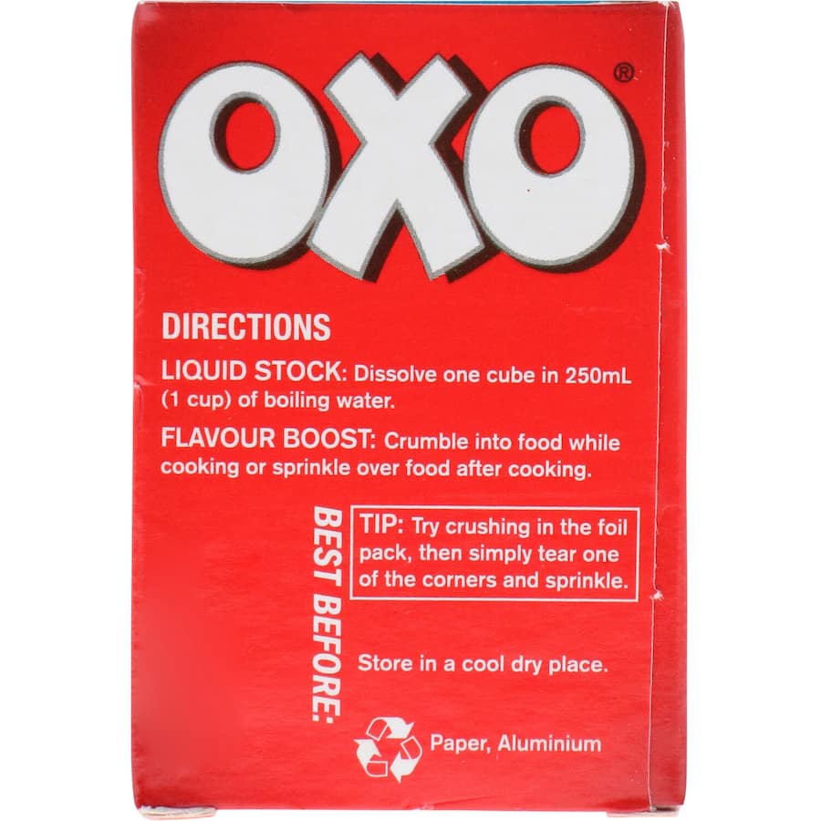 Oxo Beef Stock Reduced Salt Cubes 71g pack, offering low-sodium, rich beef flavor for healthy cooking.