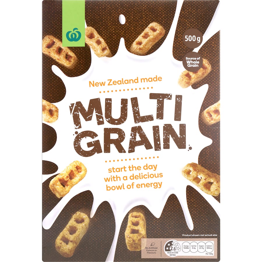Woolworths Cereal Multigrain: a nutritious blend of whole grains for a crunchy, energy-boosting breakfast without artificial additives.