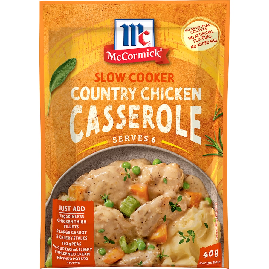 Mccormick Slow Cookers Meal Base for a creamy, easy-to-prepare Country Chicken Casserole that's family-friendly and wholesome.
