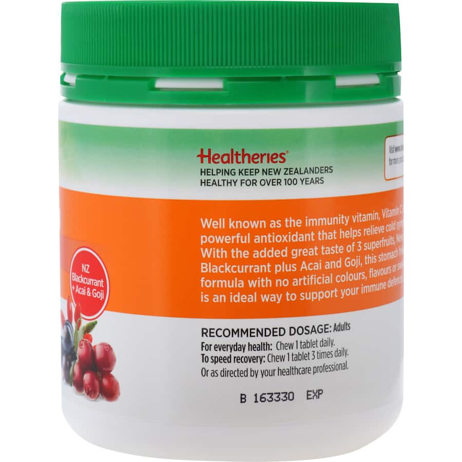 Healtheries Vitamin C Superfruits 1000mg tablets for immune support, skin health, and overall wellness.