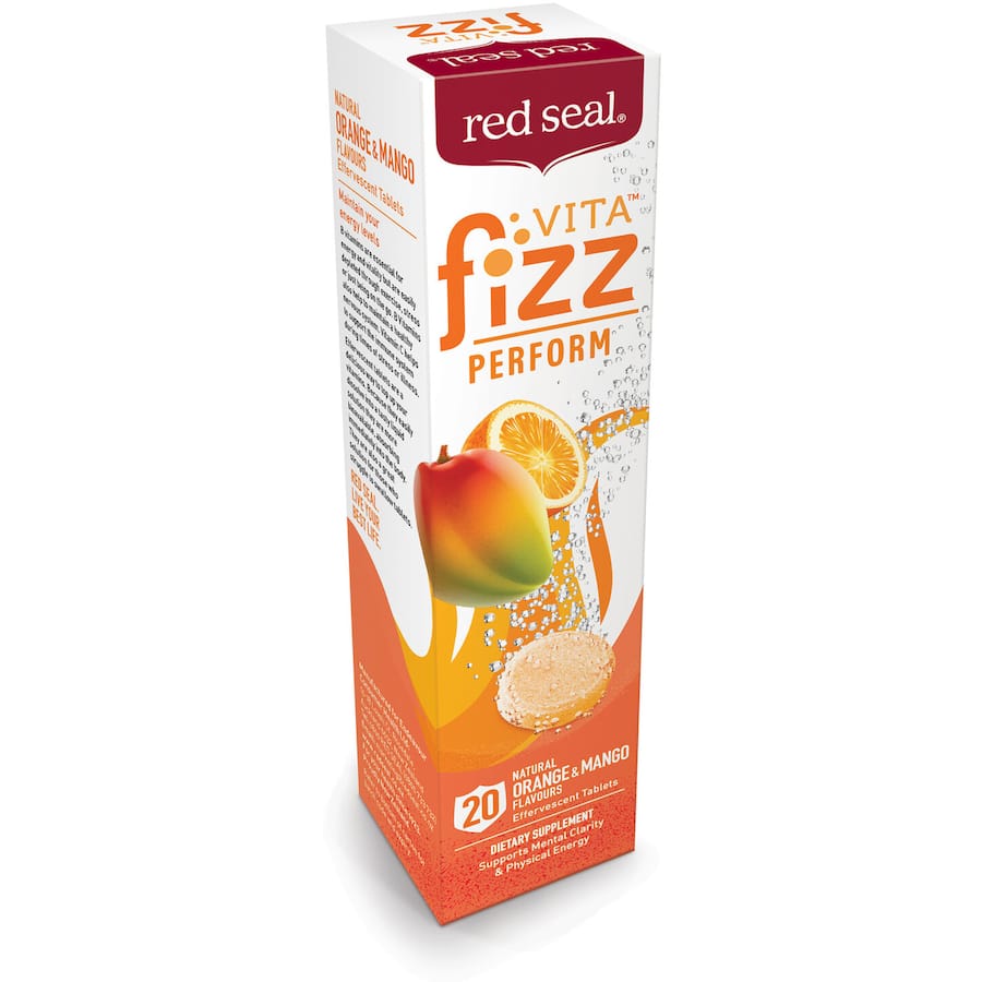 Effervescent orange drink mix with B vitamins and minerals for energy and mental clarity support.