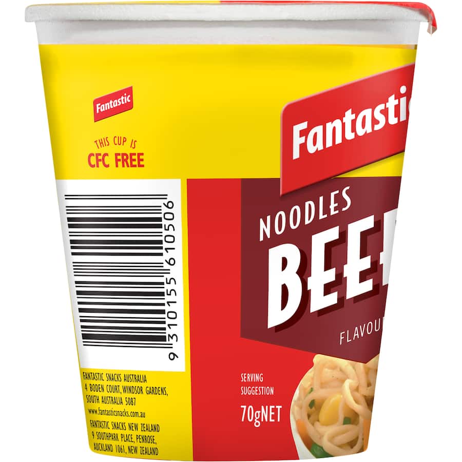 Savory beef-flavored instant noodles in a convenient cup, ready in 3 minutes for a quick, satisfying meal.