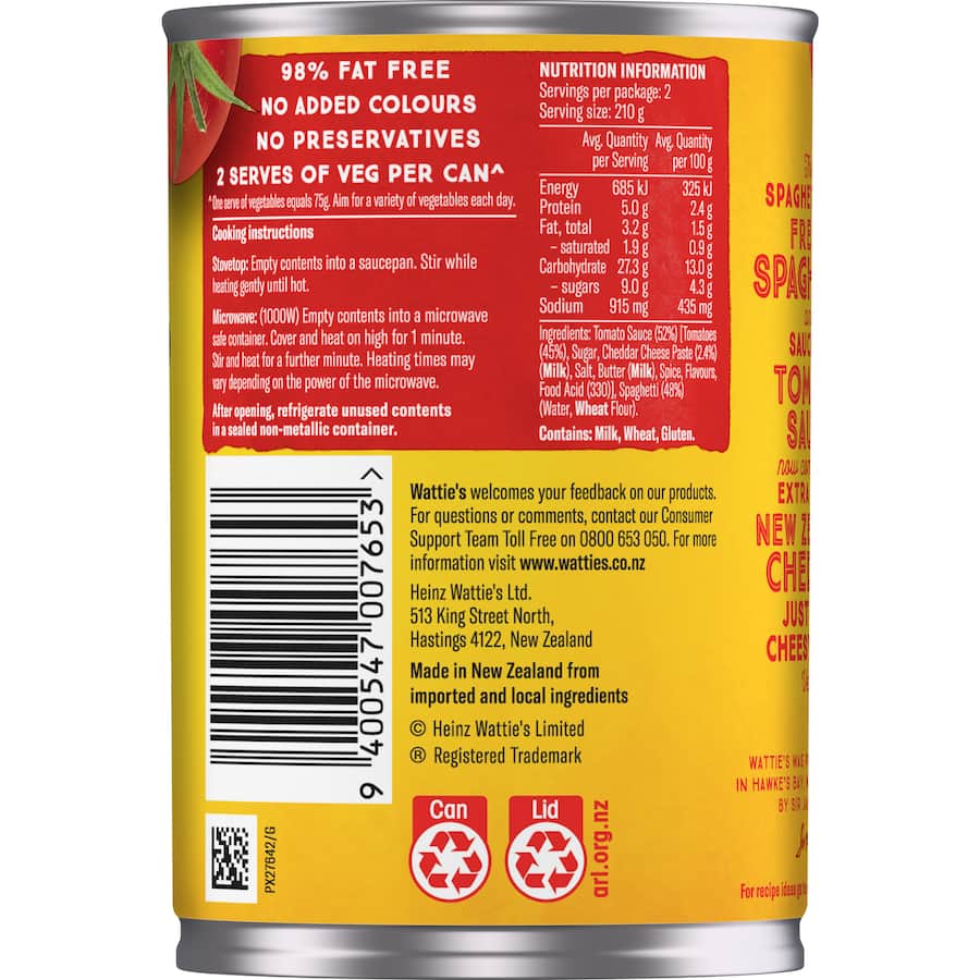 Watties Spaghetti Cheesy Can 420g