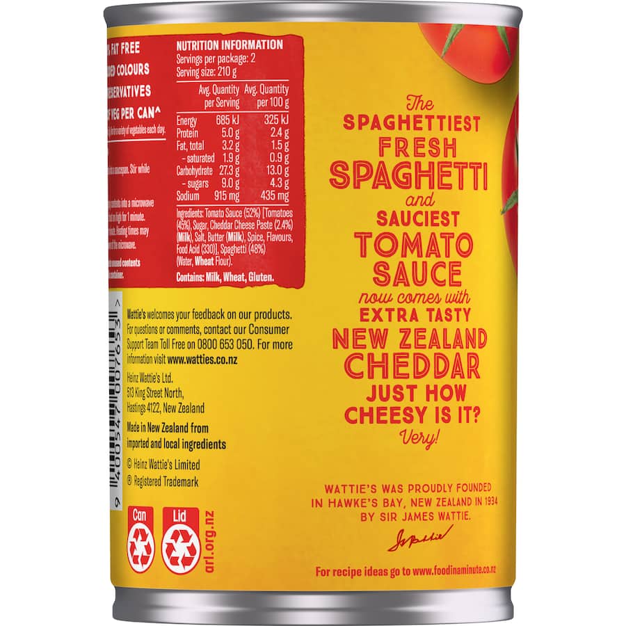 Watties Spaghetti Cheesy Can 420g
