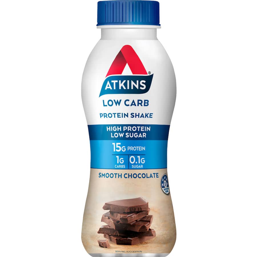 Atkins Nutrition Shake Chocolate RTD, a low carb, protein-rich shake with 15g milk protein and no added sugar.