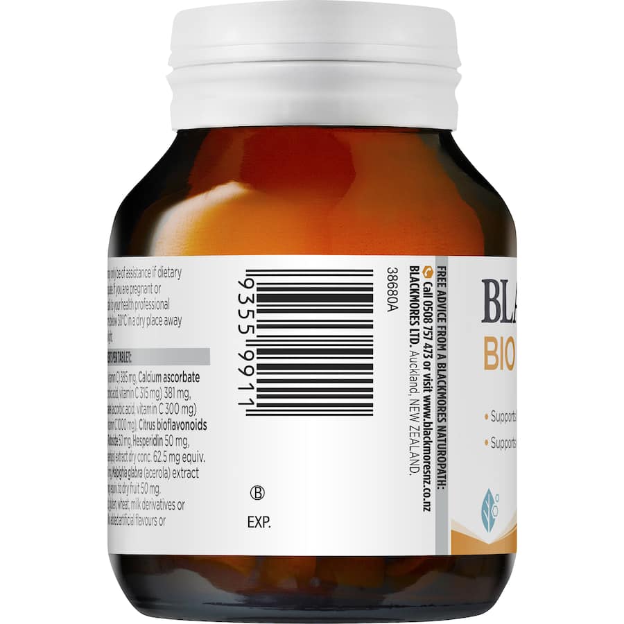 Blackmores Bio C 1000 Vitamin C supplement, 1000mg, supports immune health, gentle on the stomach, with rosehips and acerola.