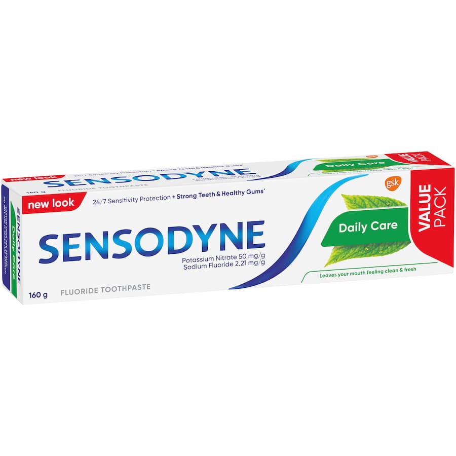Sensodyne Sensitive Teeth Toothpaste Daily Care: Relief for sensitive teeth, strengthens enamel, protects gums, and freshens breath.