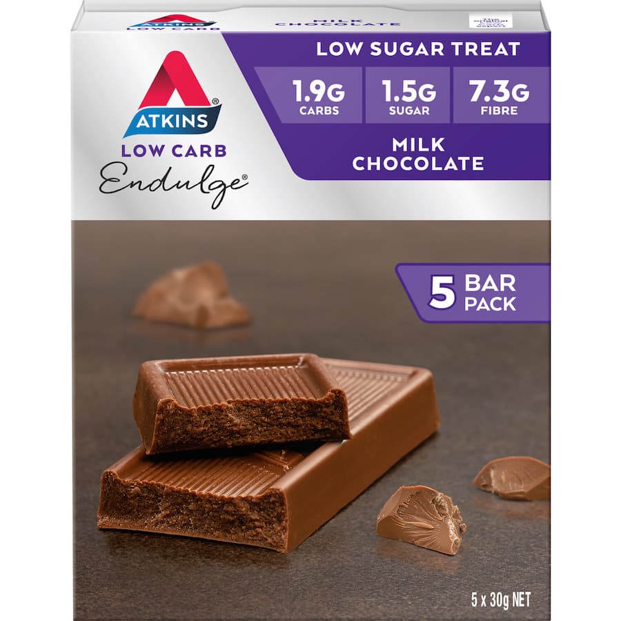 Atkins Endulge Protein Bars in Milk Chocolate, low-carb treat with 36% cocoa, perfect for guilt-free snacking and keto diets.