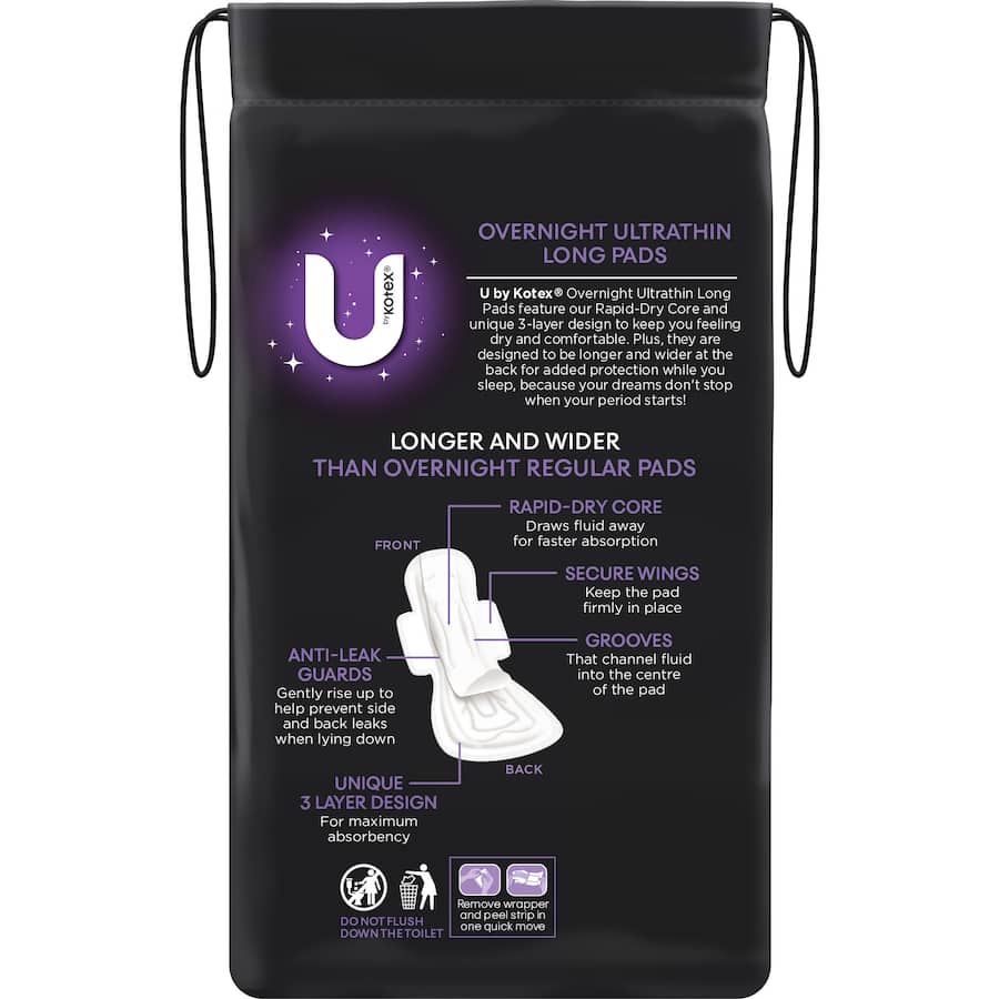 U By Kotex Ultrathins Pads Overnight Long With Wings 8pack