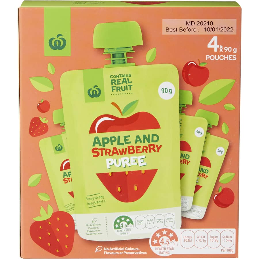 Woolworths Fruit Puree Apple & Strawberry Pouches 4pack
