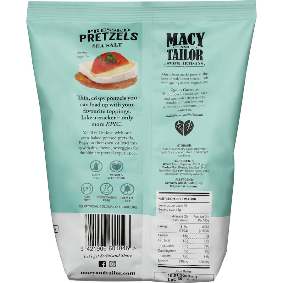 Macy & Tailor Pretzels Sea Salt 180g