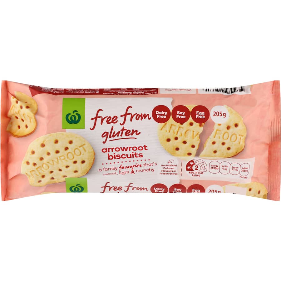 Crisp gluten-free arrowroot biscuits, perfect for snacks or dessert bases, offering delicious crunch without gluten.
