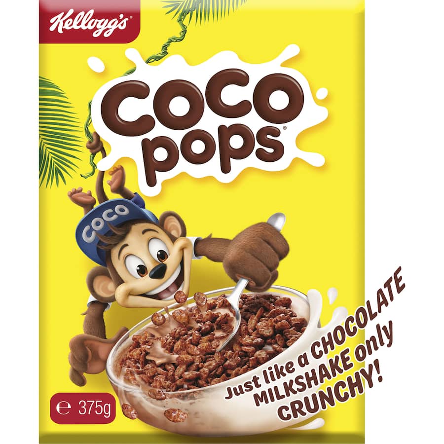 Bowl of Kellogg's Coco Pops Original cereal, featuring chocolatey crunchy rice puffs ideal for breakfast or snacks.