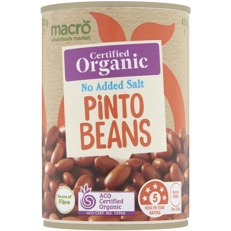 Macro Organic Beans Pinto No Added Salt Can 420g
