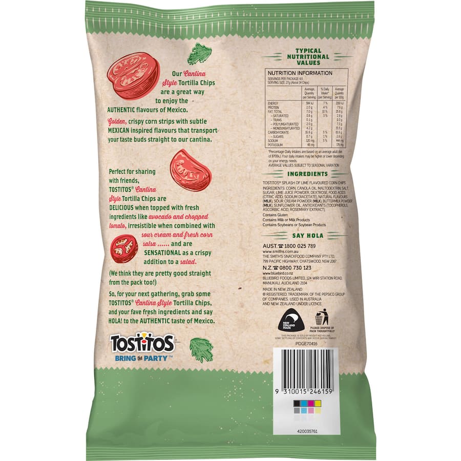 Tostitos Corn Chips Splash Of Lime 175g