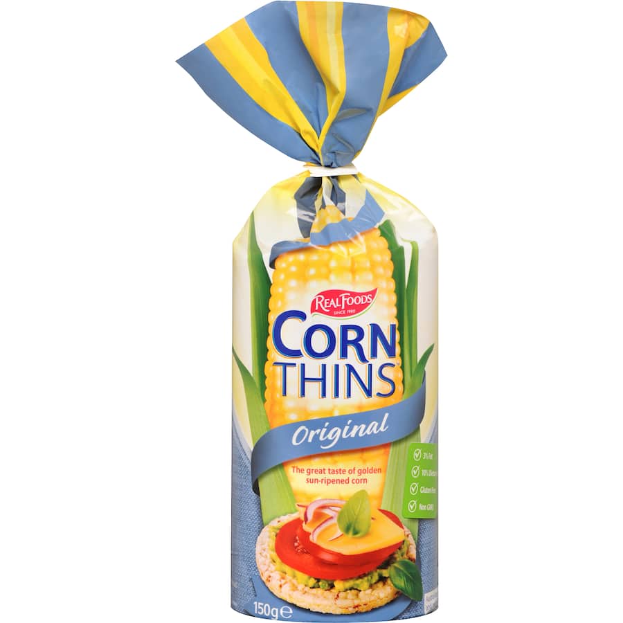 Real Foods Corn Thins Crispbread Original Bag 150g