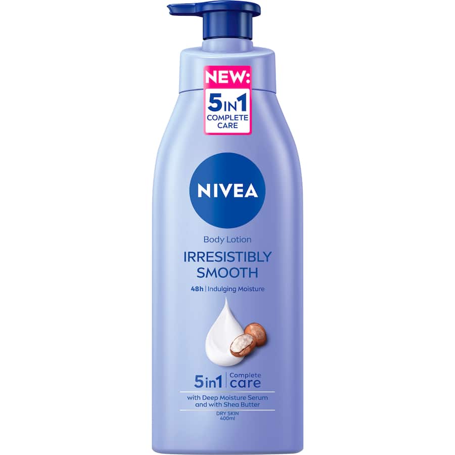 NIVEA Body Lotion Irresistibly Smooth with shea butter offers 48 hours of deep moisture for soft, nourished skin.