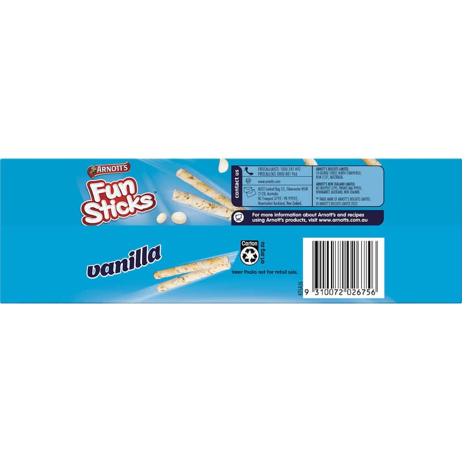 Arnotts Fun Sticks Multi Pack Vanilla 180g 10pack