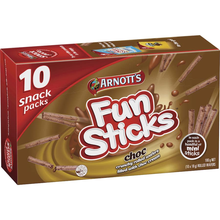 Arnotts Fun Sticks Biscuits Chocolate Snack Sticks 180g 10pack