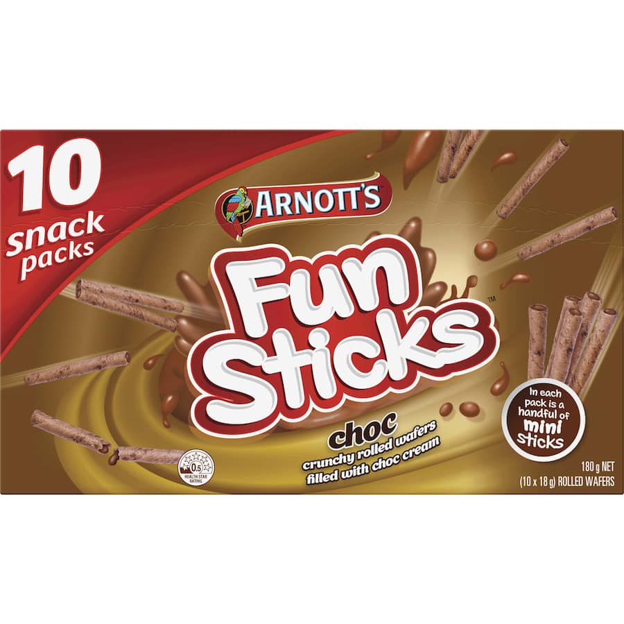 Arnotts Fun Sticks Biscuits Chocolate Snack Sticks 180g 10pack